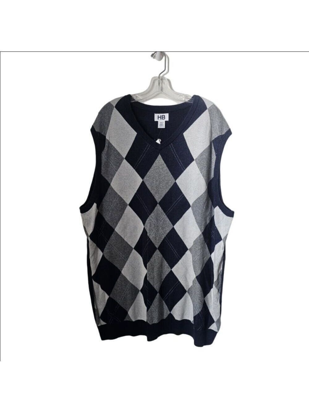 HB Navy Blue Gray Argyle Sweater Vest Size 3XLT